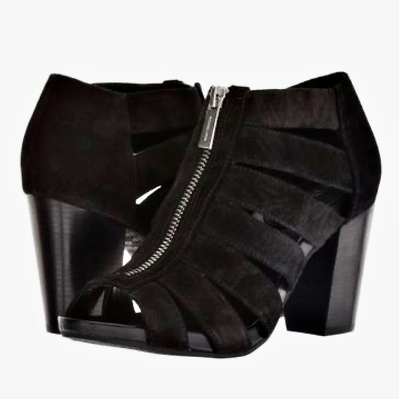 Michael Kors Sherry Black Suede Strappy Cage Staked Heel Sandals Women’s Size 9M - Picture 1 of 16
